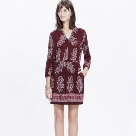 Madewell Silk Lassi Flower Popover Long Sleeve Mini Dress in Purple E9466 Size 4 - Picture 2 of 6